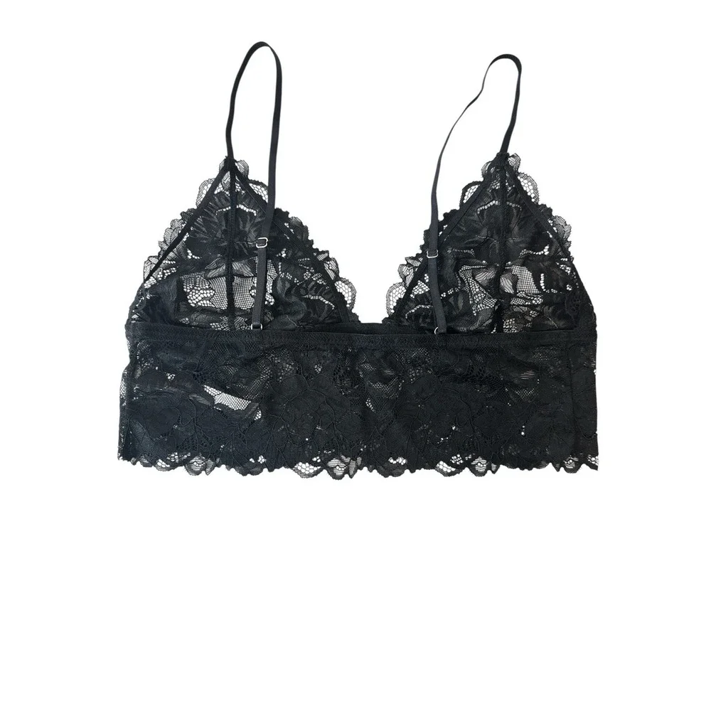 New Free People Bralette‎ Women's Medium Black Everyday Lace Longline Stretch - Picture 4 of 9